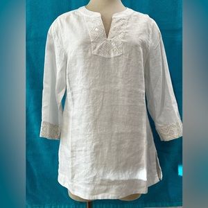 NWT Tommy Bahama 100% linen sequin-embroidery embellished tunic. Size M